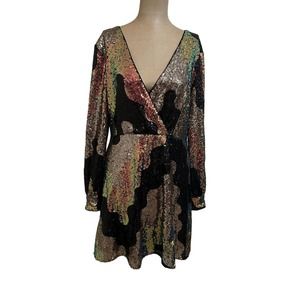 Hutch metallic sequin long sleeve mini dress size 6